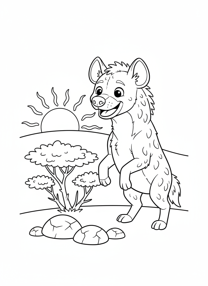 Happy Hyena & Sunny Acacia Bush Coloring Page