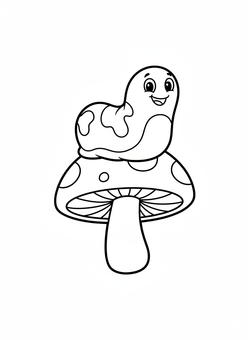 Happy Jelly Slug on a Mushroom Coloring Page