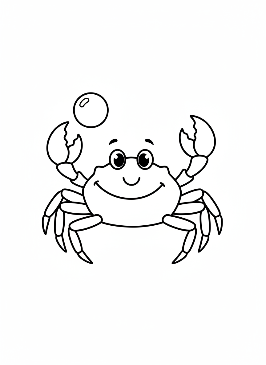 Happy King Crab with Bubble Coloring Page