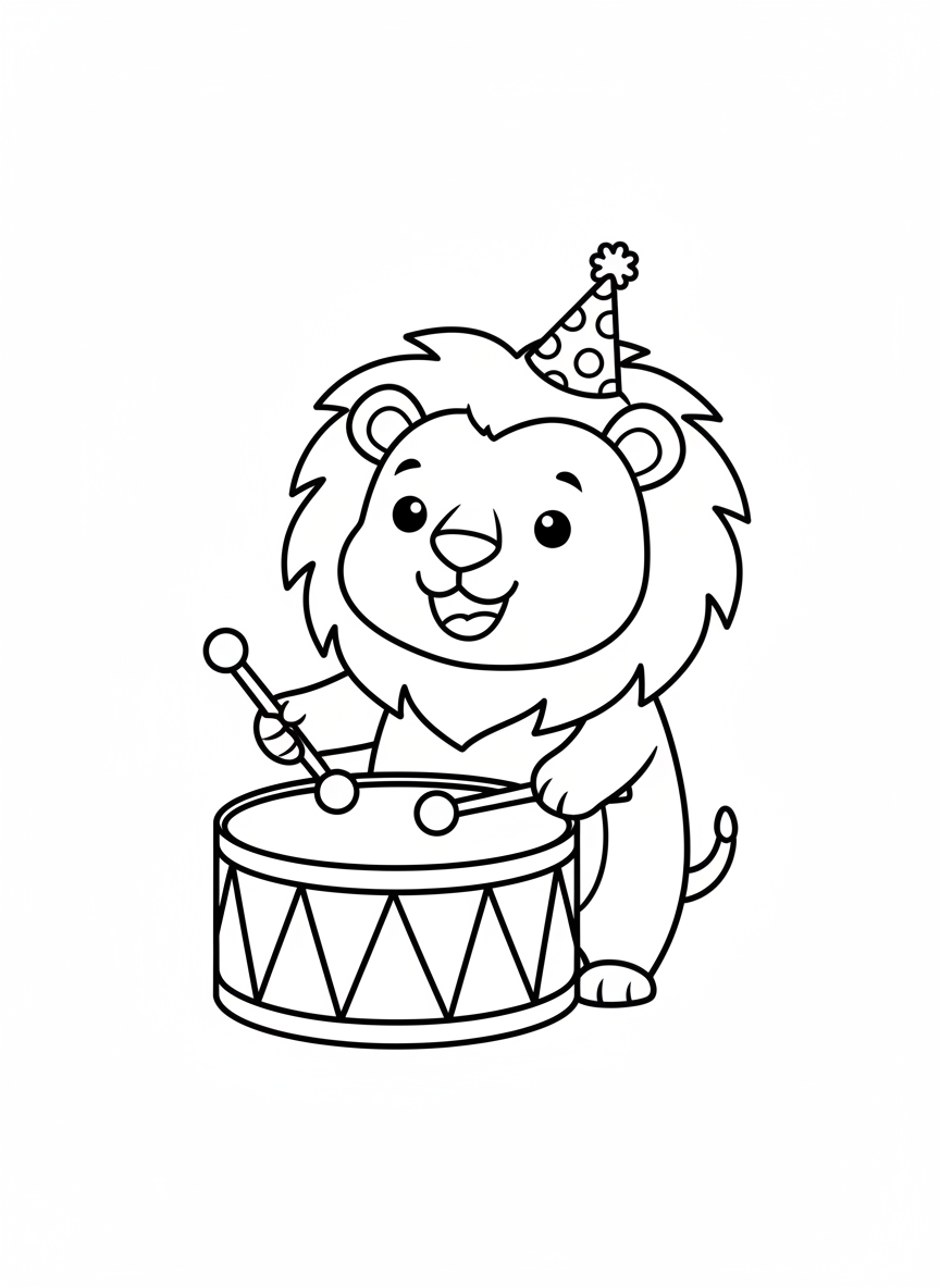快樂獅子鼓手著色頁