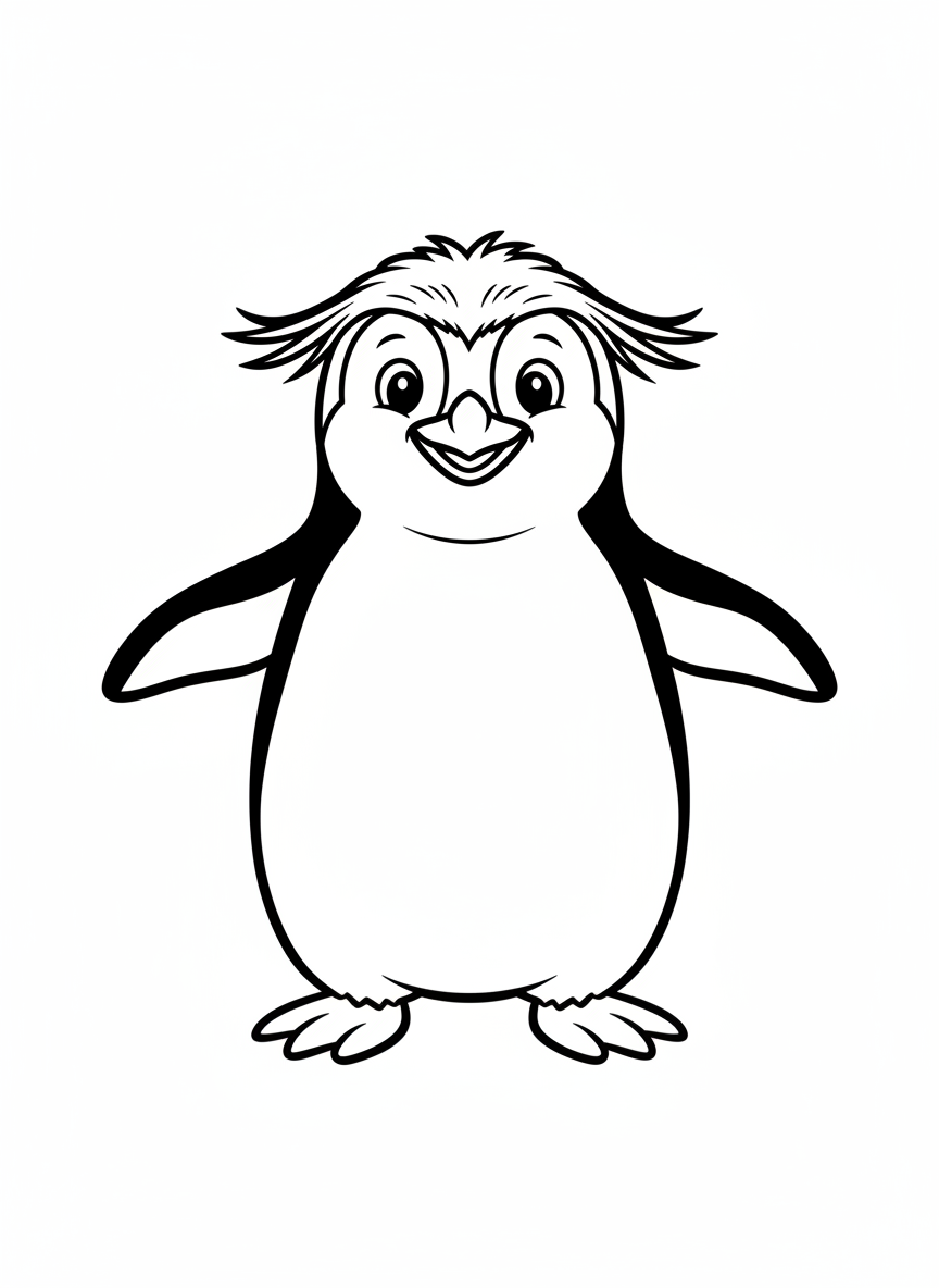 Happy Macaroni Penguin Coloring Page for Kids