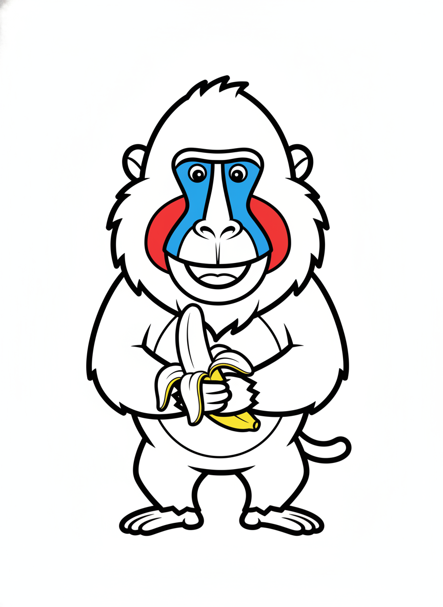 Happy Mandrill with Banana: Fun Kids Coloring Page