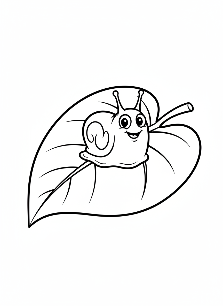 Happy Mini Slug on Heart Leaf Coloring Page
