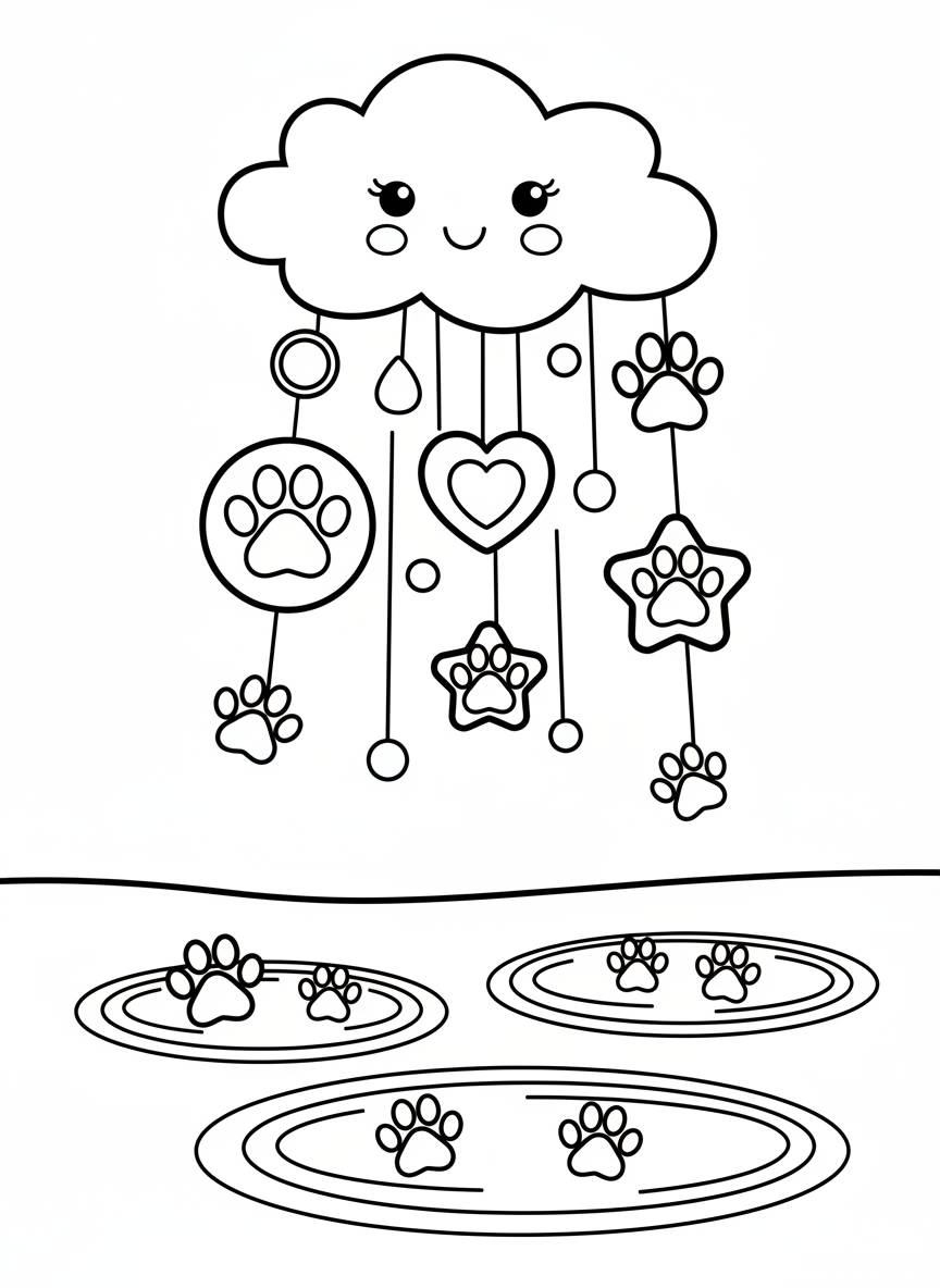快樂爪印雨著色頁