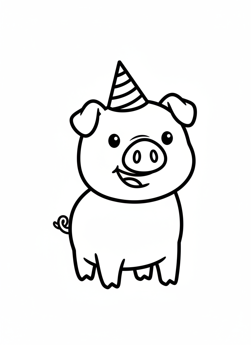 Happy Pig with Hat Coloring Page for Kids