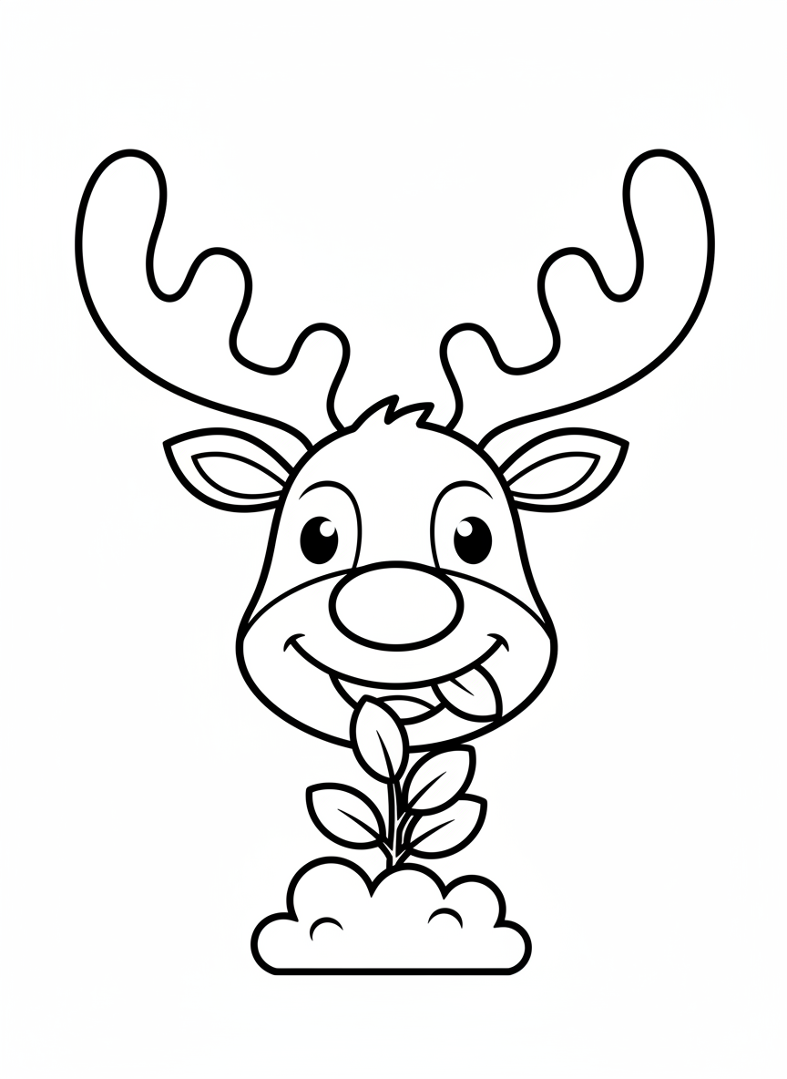 Happy Reindeer Eating Leaves Coloring Page