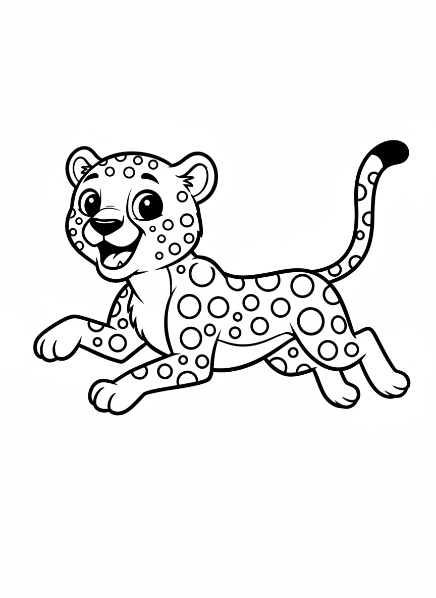 Happy Running Cheetah Coloring Page for Kids