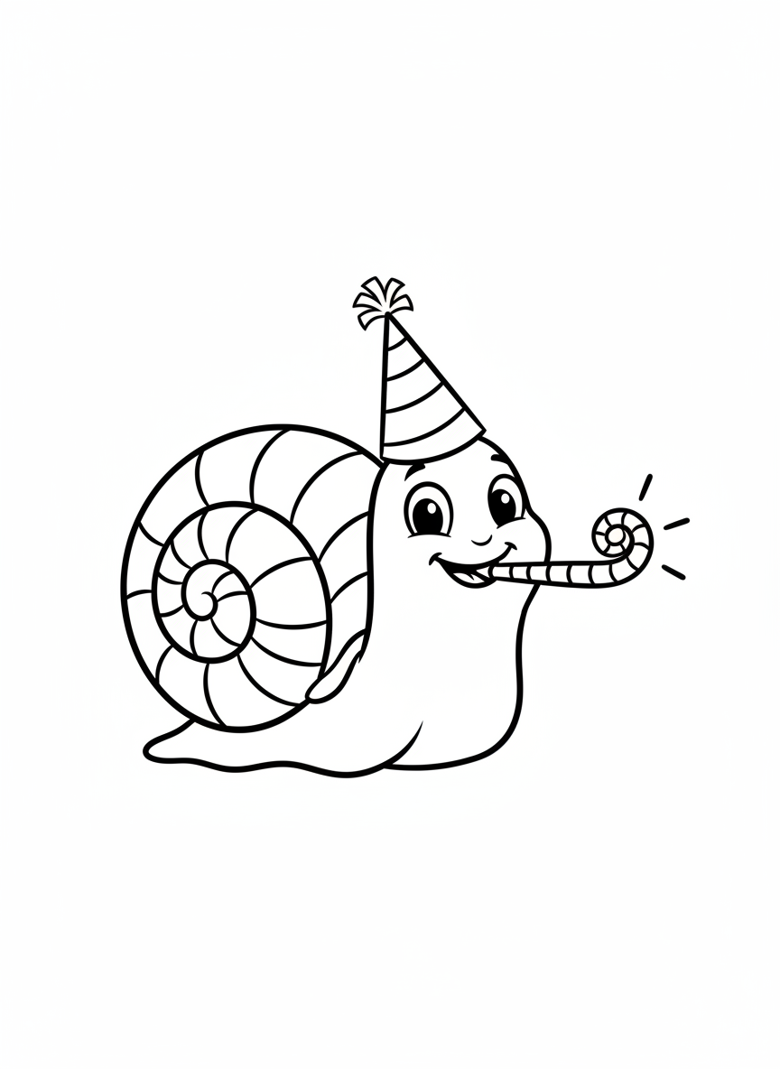 Happy Snail Party Fun Coloring Page