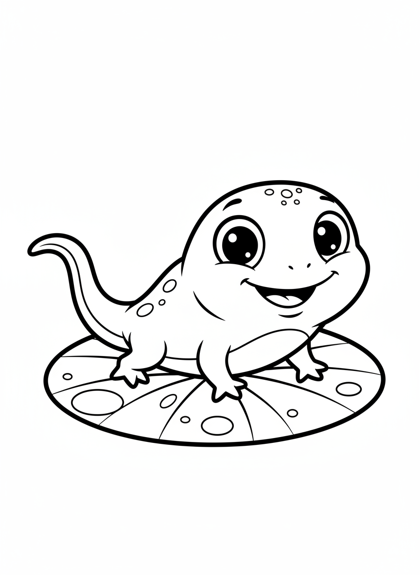 Happy Tadpole on a Lily Pad Coloring Page