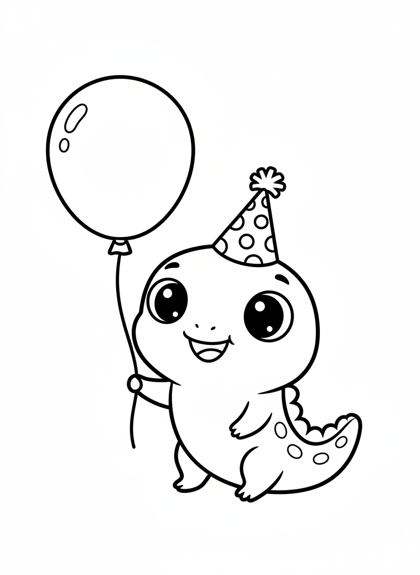 Happy Tadpole with Party Hat & Balloon Coloring Page