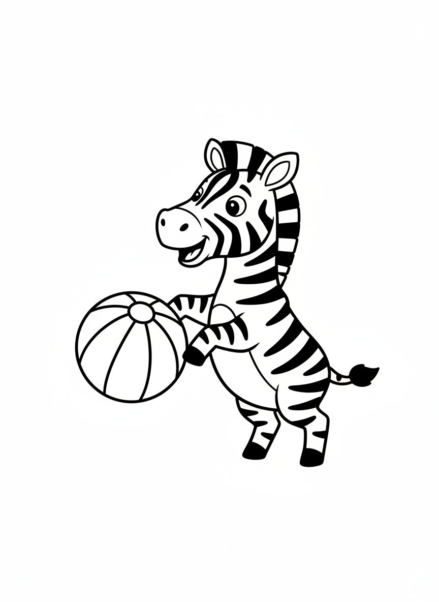 Happy Zebra Playing with Striped Ball