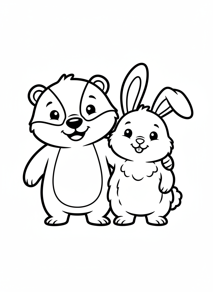 Honey Badger & Rabbit Friends Coloring Page
