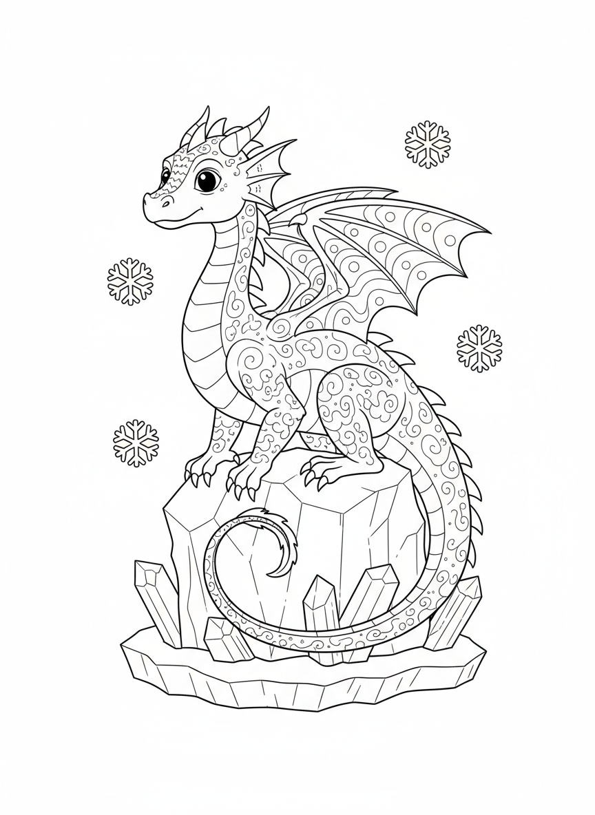 Ice Dragon on Iceberg Coloring Page