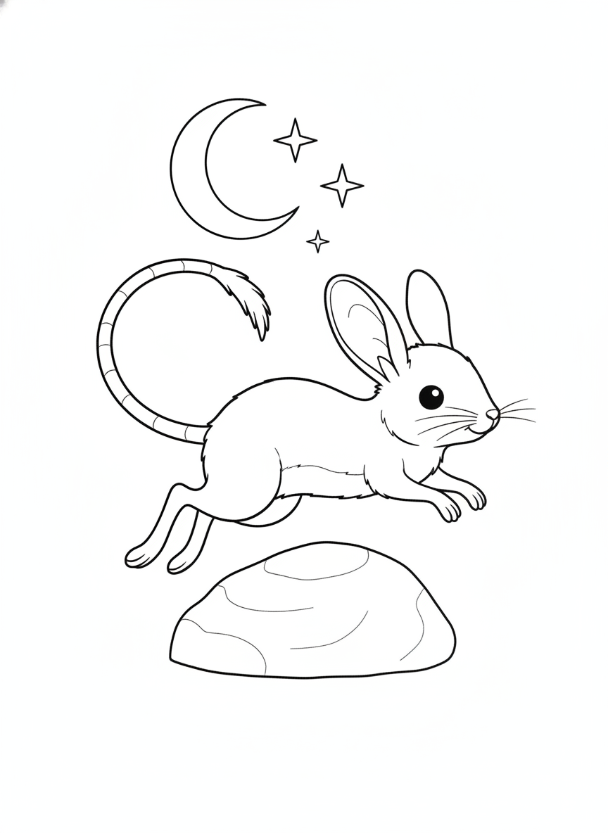 Joyful Jerboa's Desert Night Leap Coloring Page for Kids