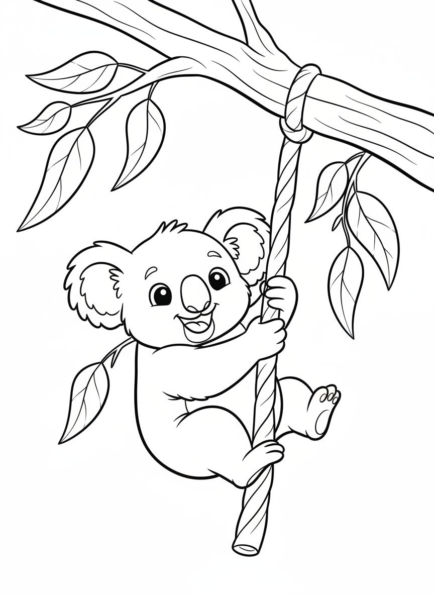 Joyful Koala Swinging Coloring Page for Kids