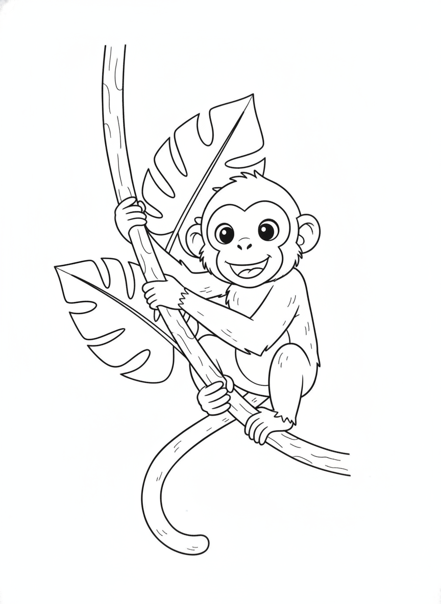 Joyful Red-Faced Spider Monkey Swinging on a Vine Coloring Page