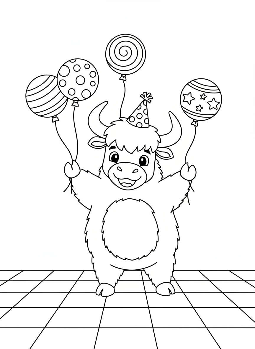 Juggling Yak Fun Coloring Page for Kids