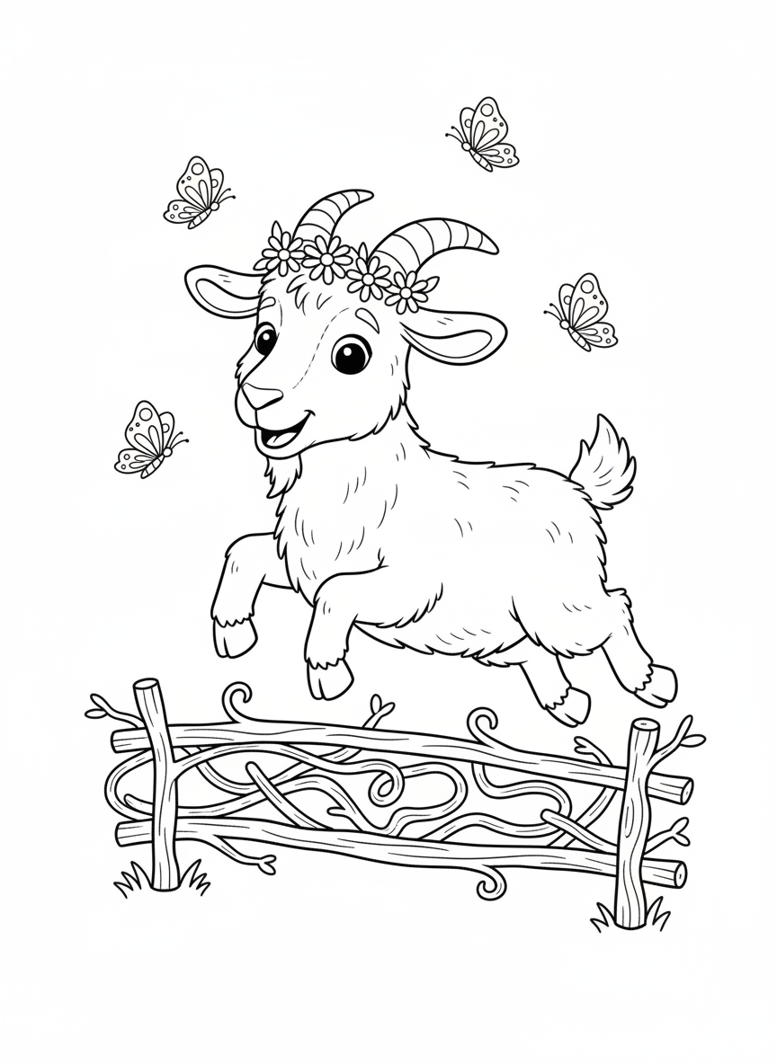 Jumping Goat Coloring Page for Kids