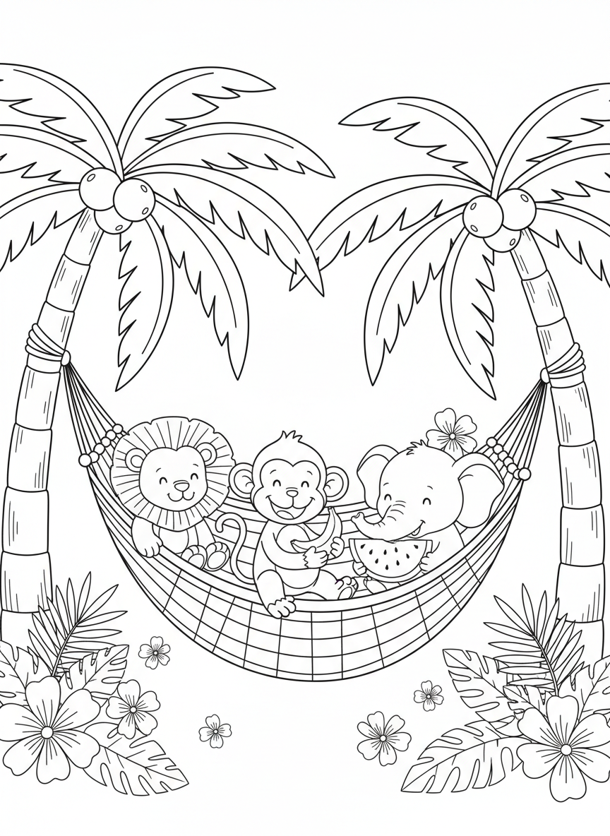 Jungle Animals Picnic Coloring Fun