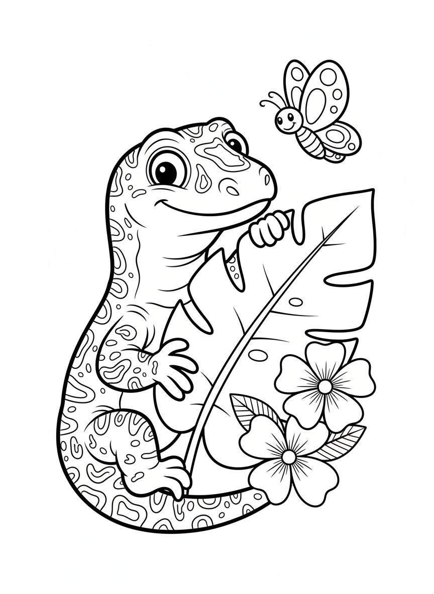 Jungle Lizard Adventure Coloring Page