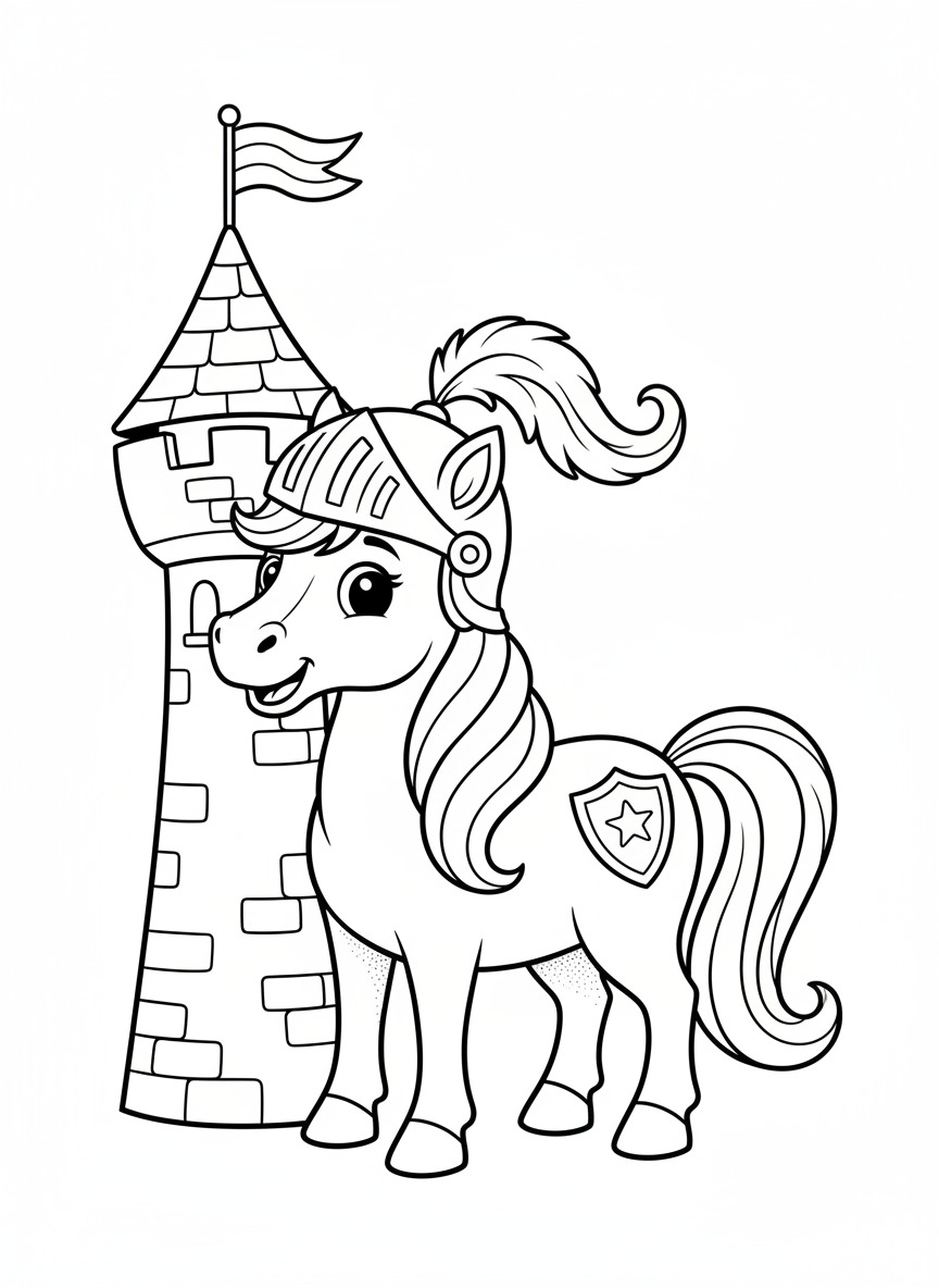Knight Horse & Castle Coloring Page for Kids