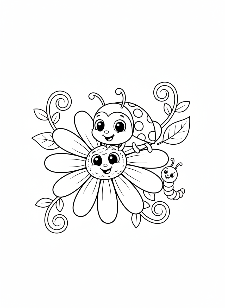 Ladybug on a Daisy Coloring Page