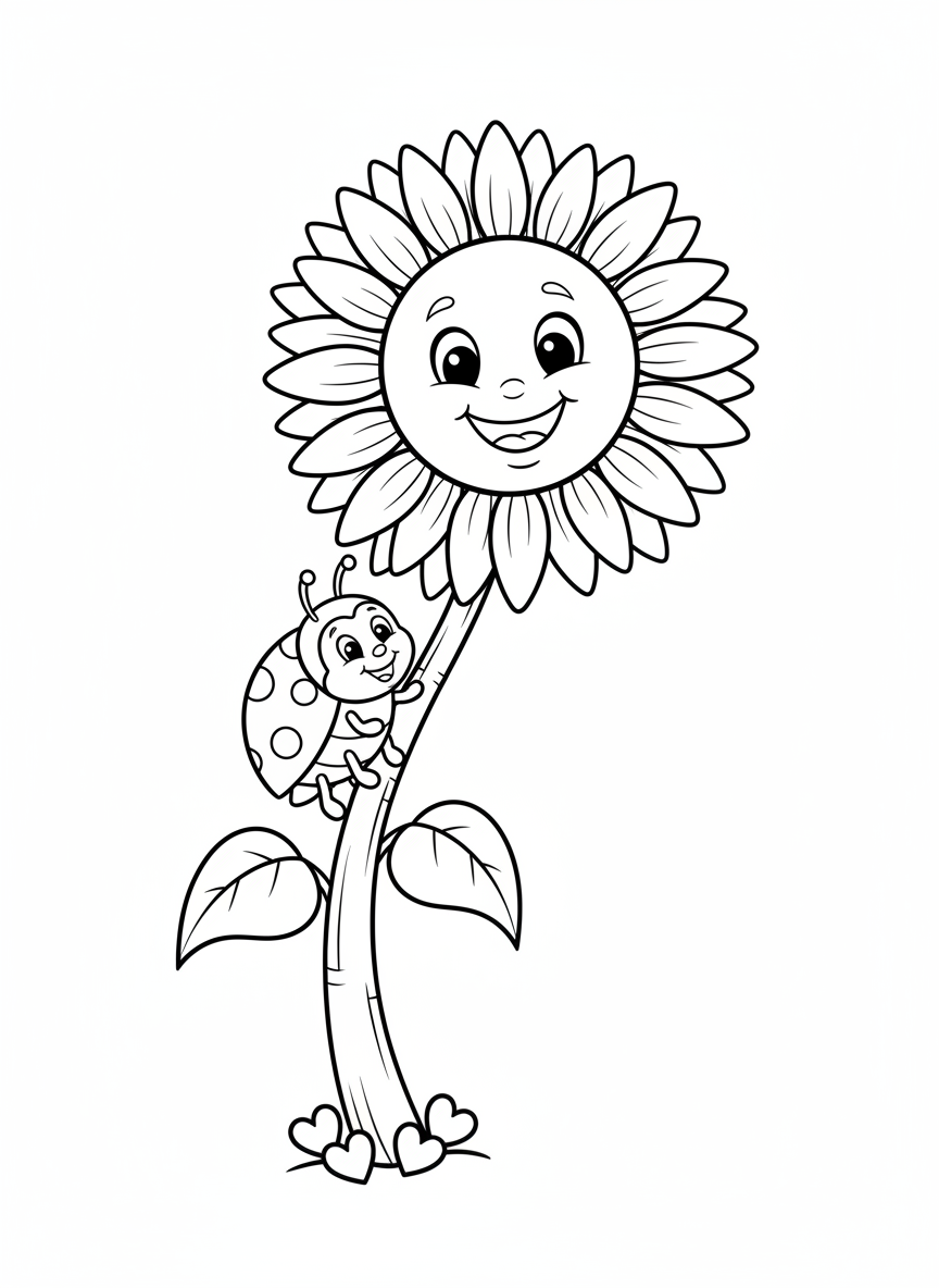 Ladybug on Sunflower Coloring Page