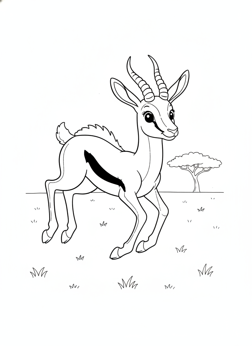 Leaping Springbok Fun: Kids' Savanna Coloring Page