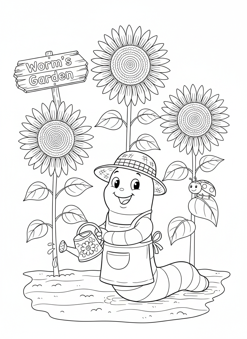 Little Earthworm Farmer & Sunflowers
