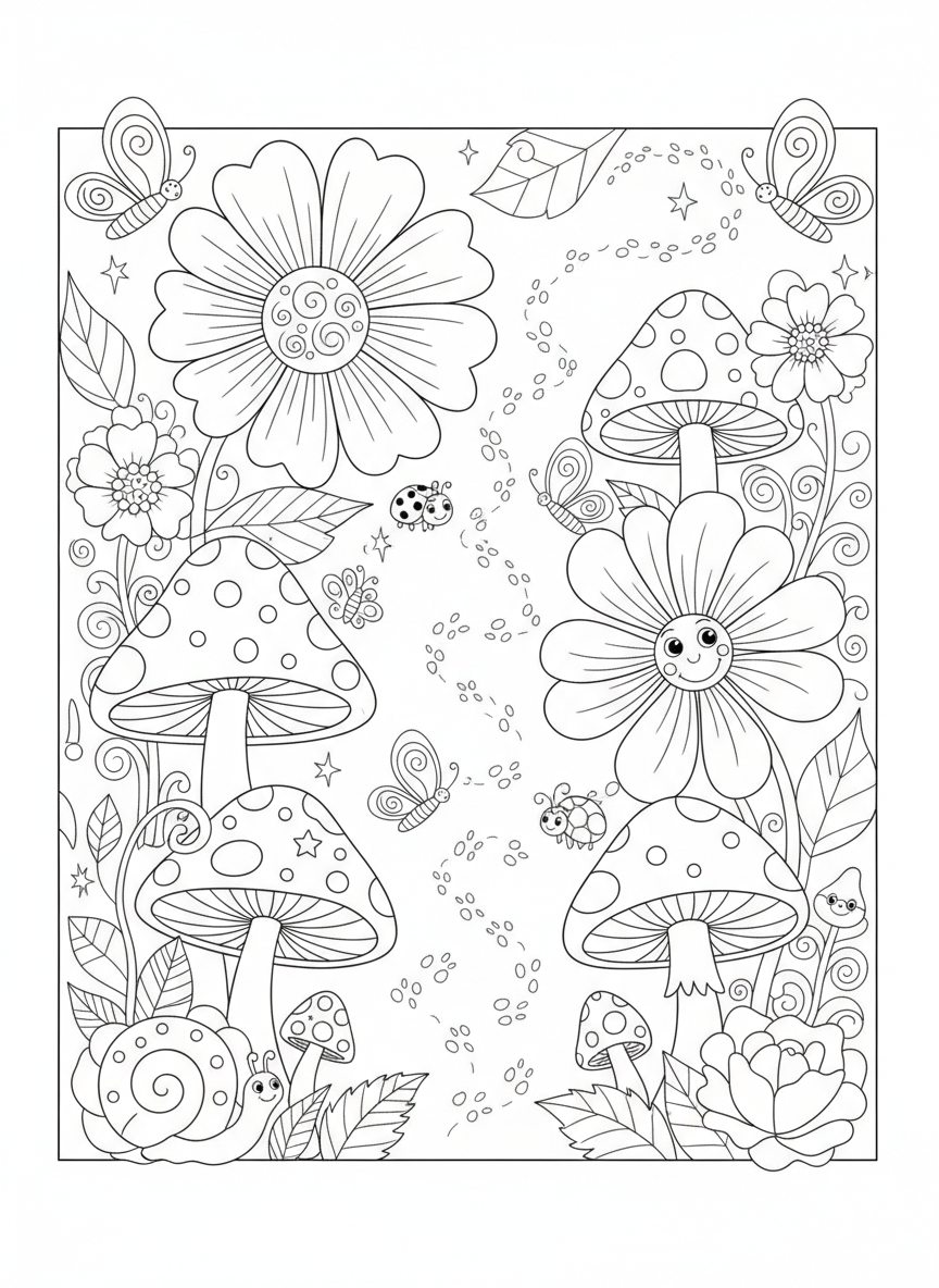 Magical Paw Print Garden Coloring Page
