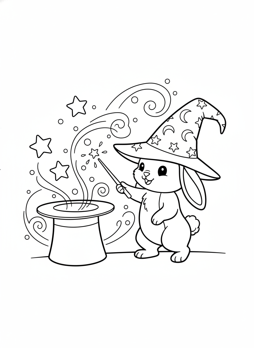 Magician Rabbit Coloring Page for Kids