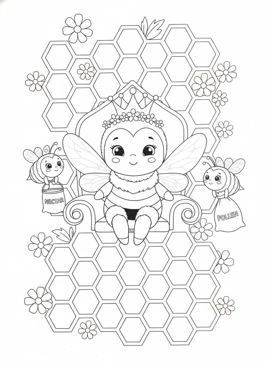 Majestic Bumblebee Queen Coloring Page for Kids