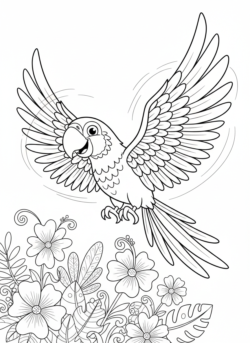 Majestic Macaw in Jungle Fun Coloring Page