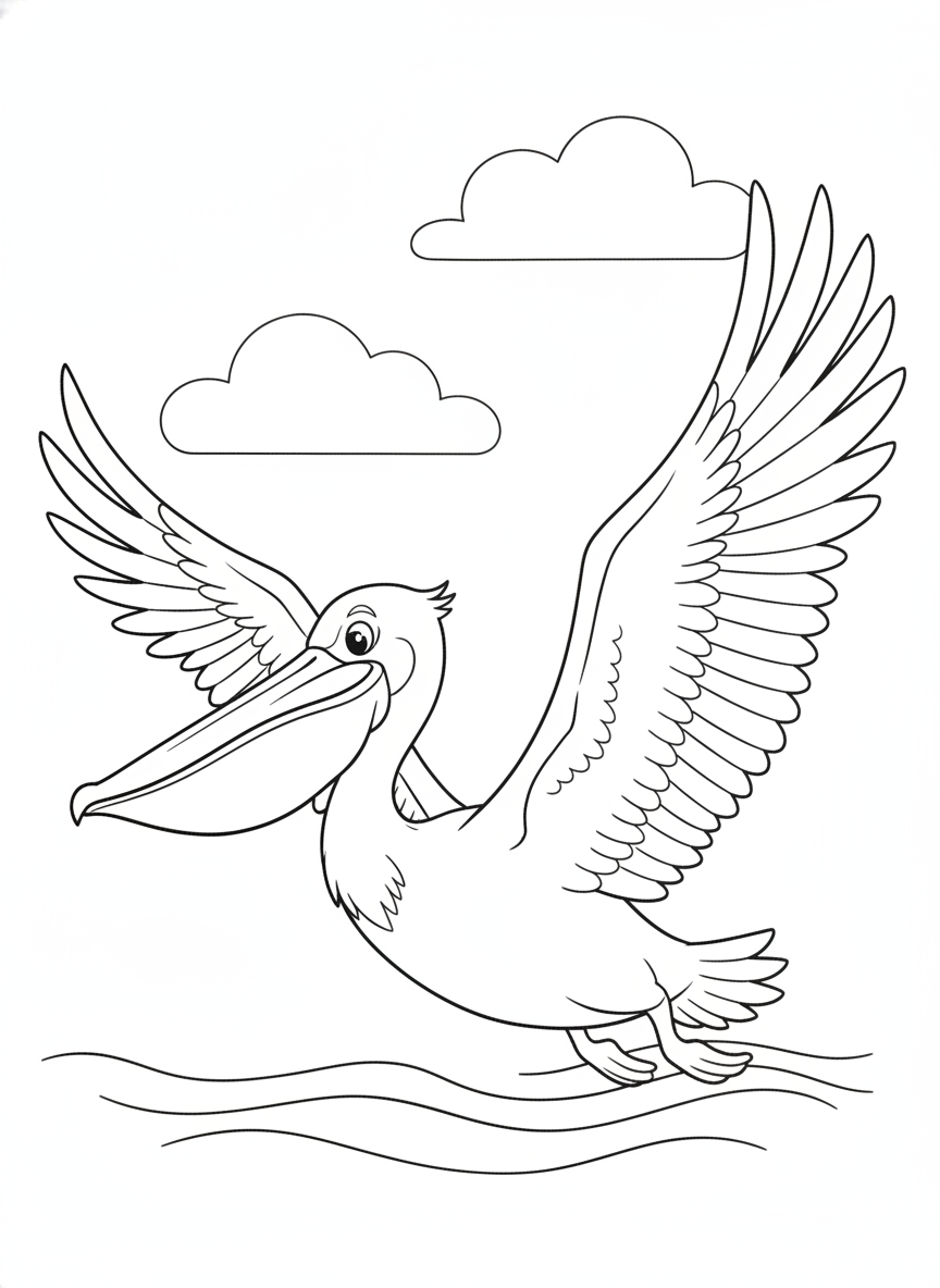 Majestic Pelican in Flight: A Kids' Ocean Coloring Adventure