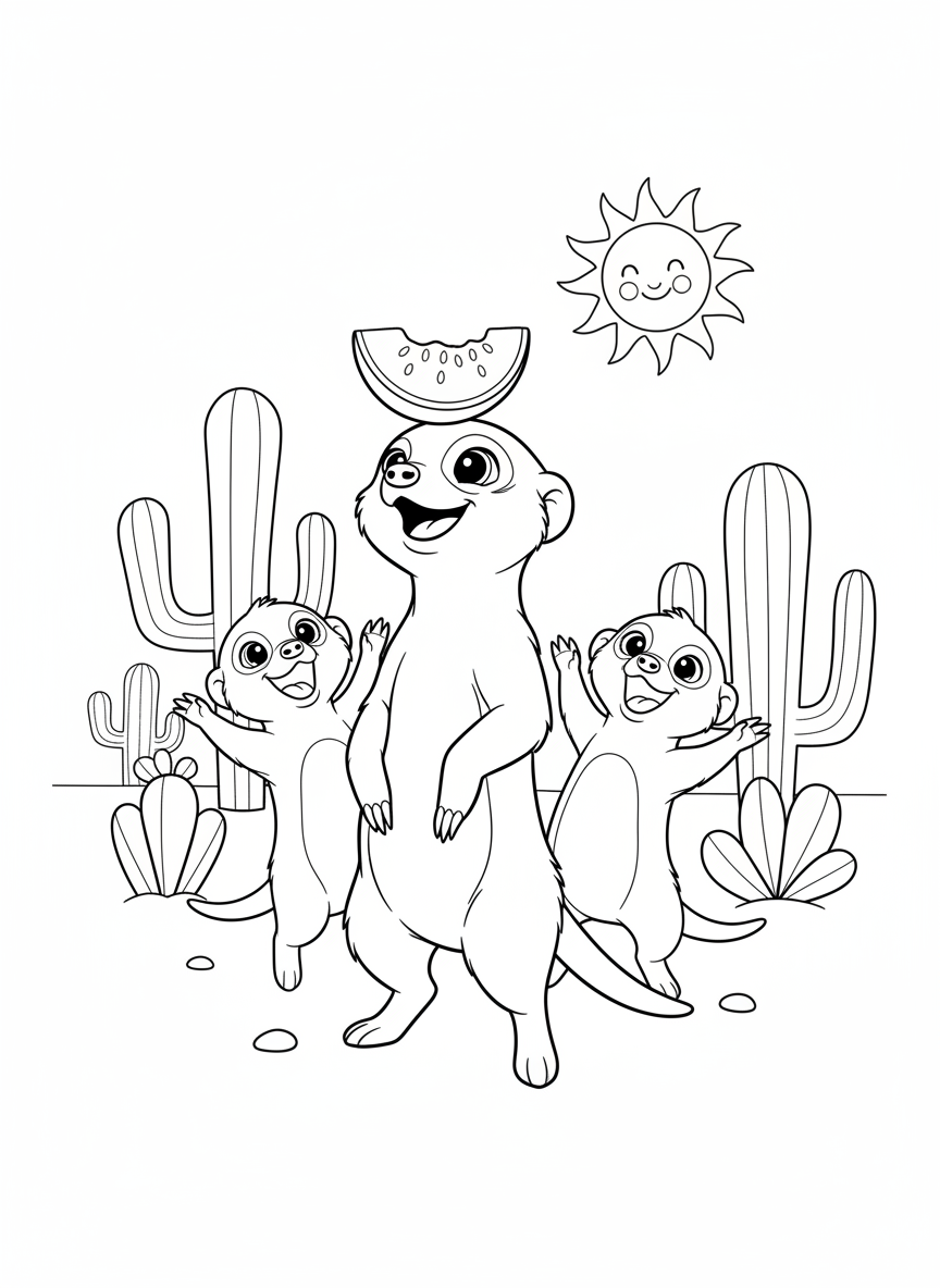 Meerkat Pup Balancing Fruit Coloring Page