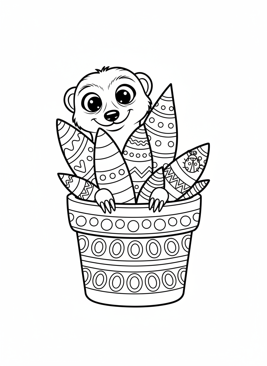 Mischievous Meerkat & Succulent Coloring Page