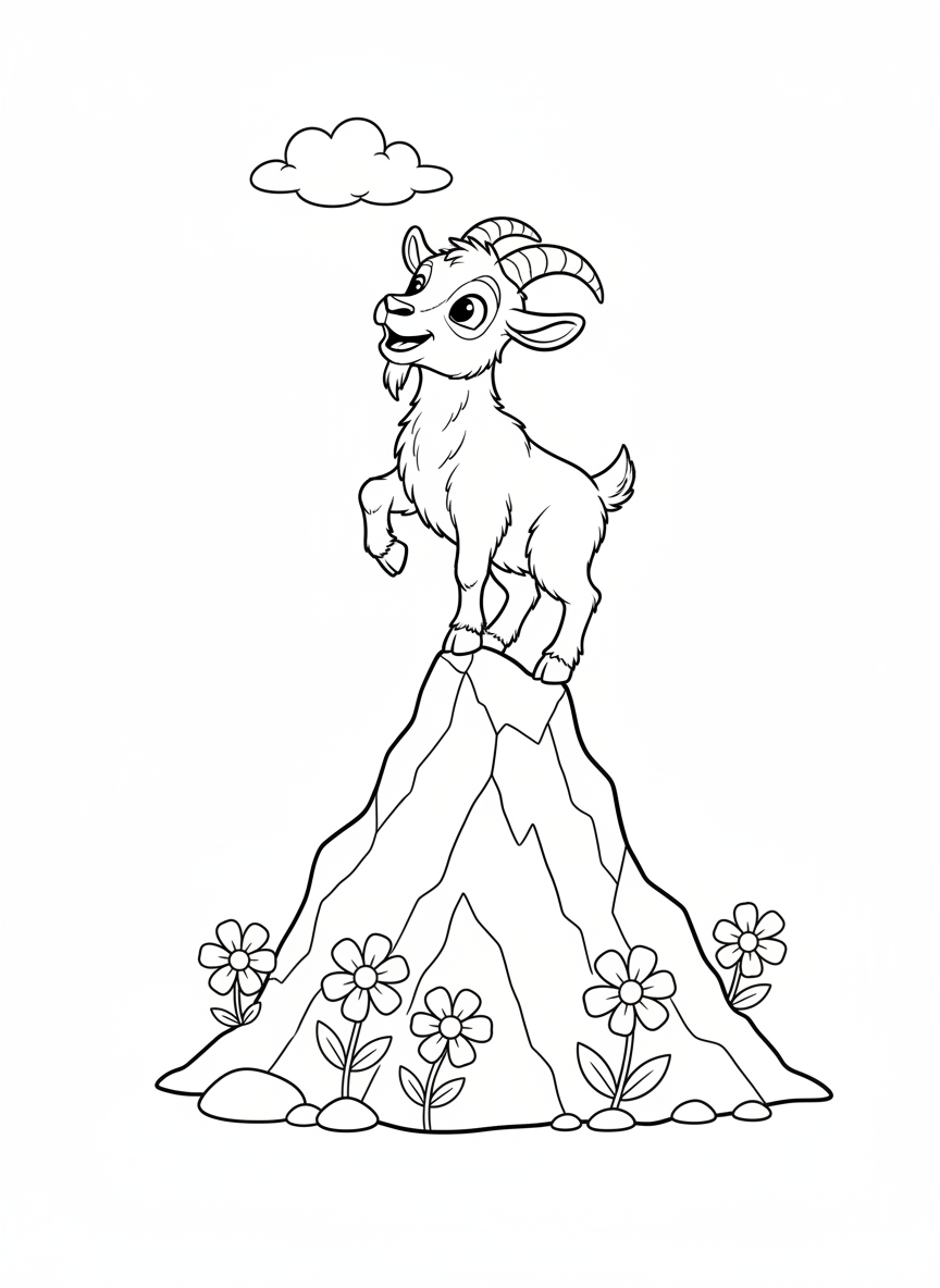Mischievous Mountain Goat Kid Coloring Page