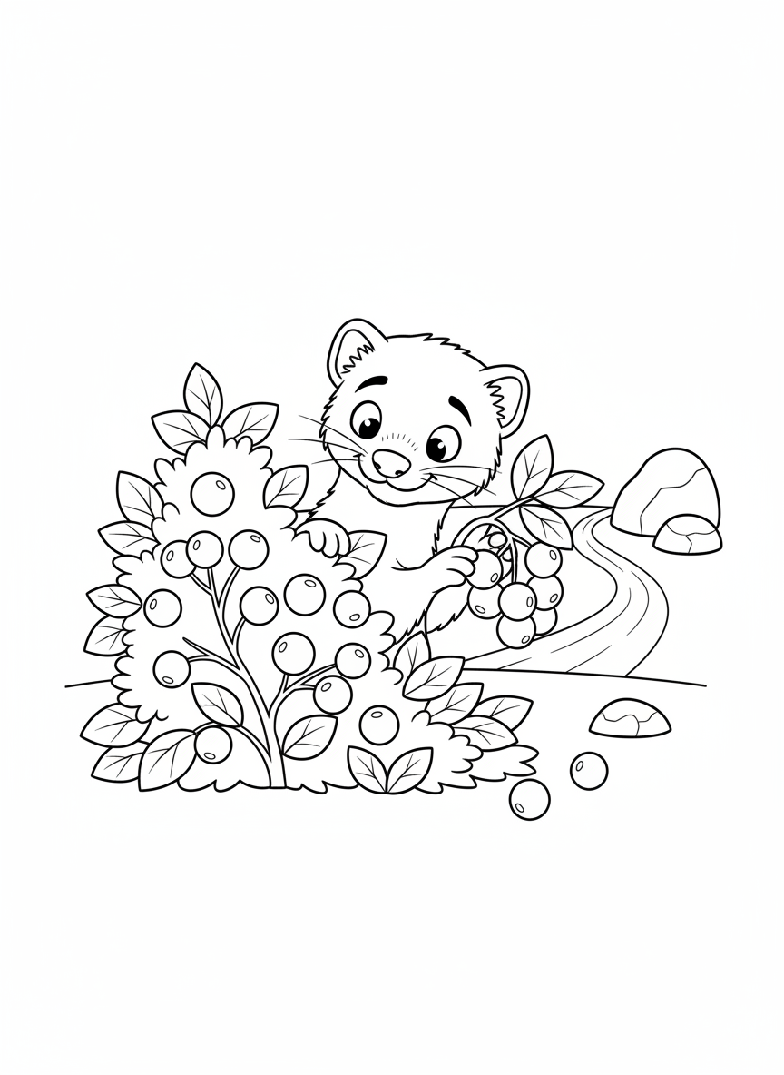 Mischievous Weasel Berry Bush Coloring Page