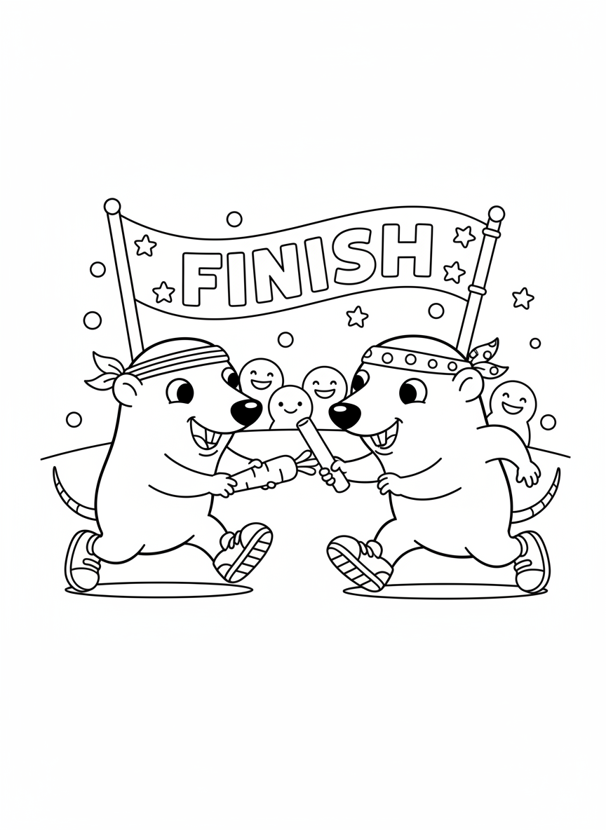 Mole Rat Relay Race Coloring Page