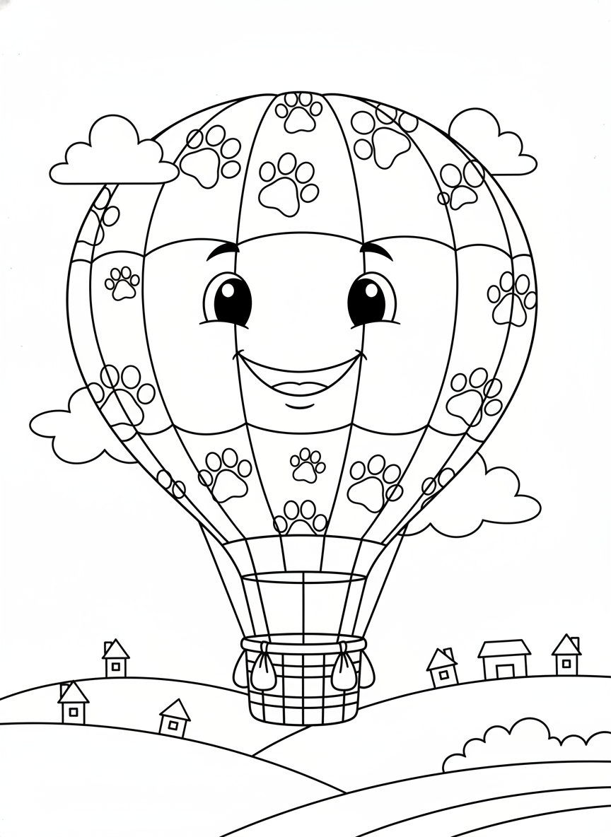 Paw Print Hot Air Journey Coloring Page