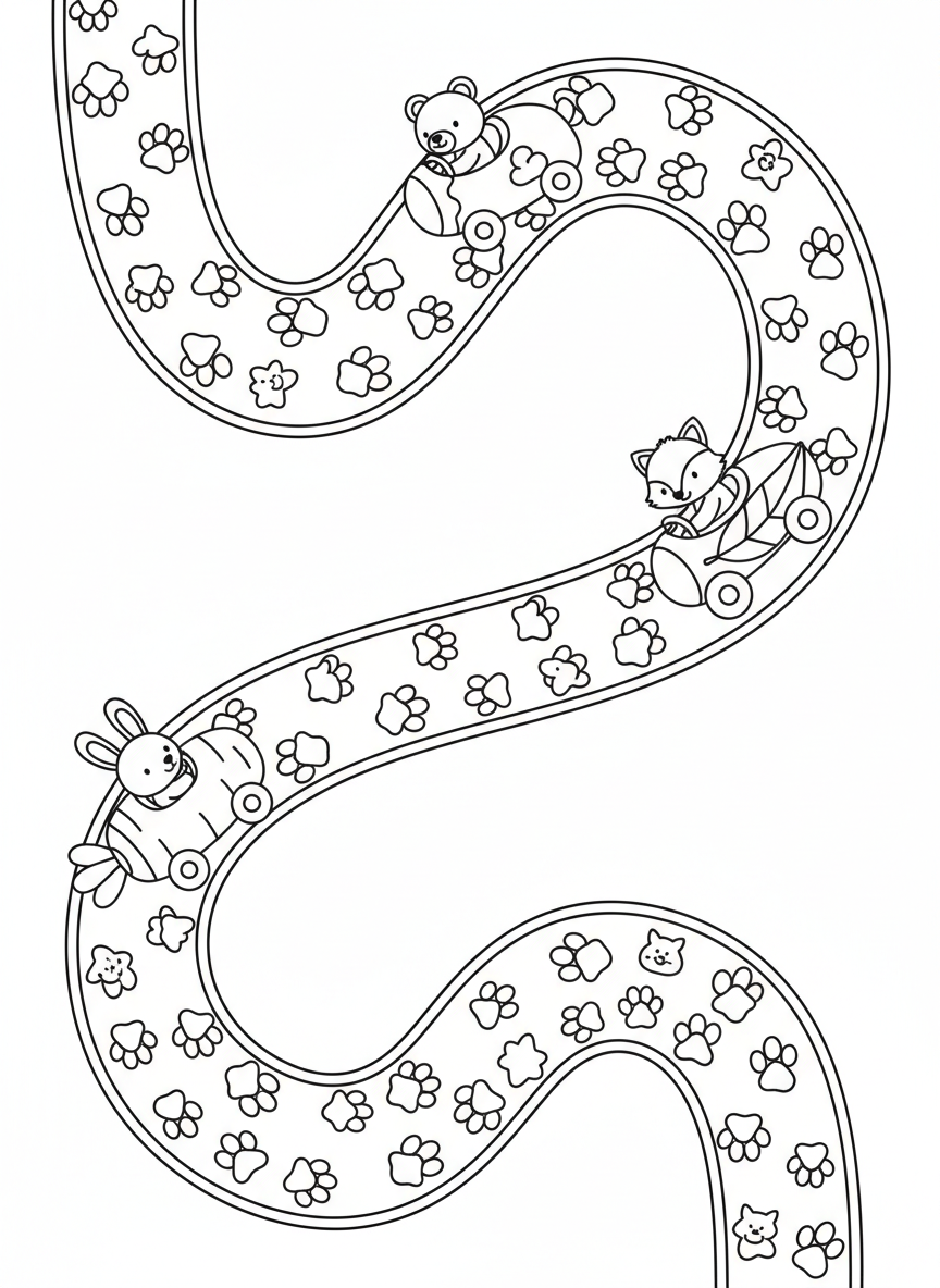 Paw Print Race Track Day Coloring Page