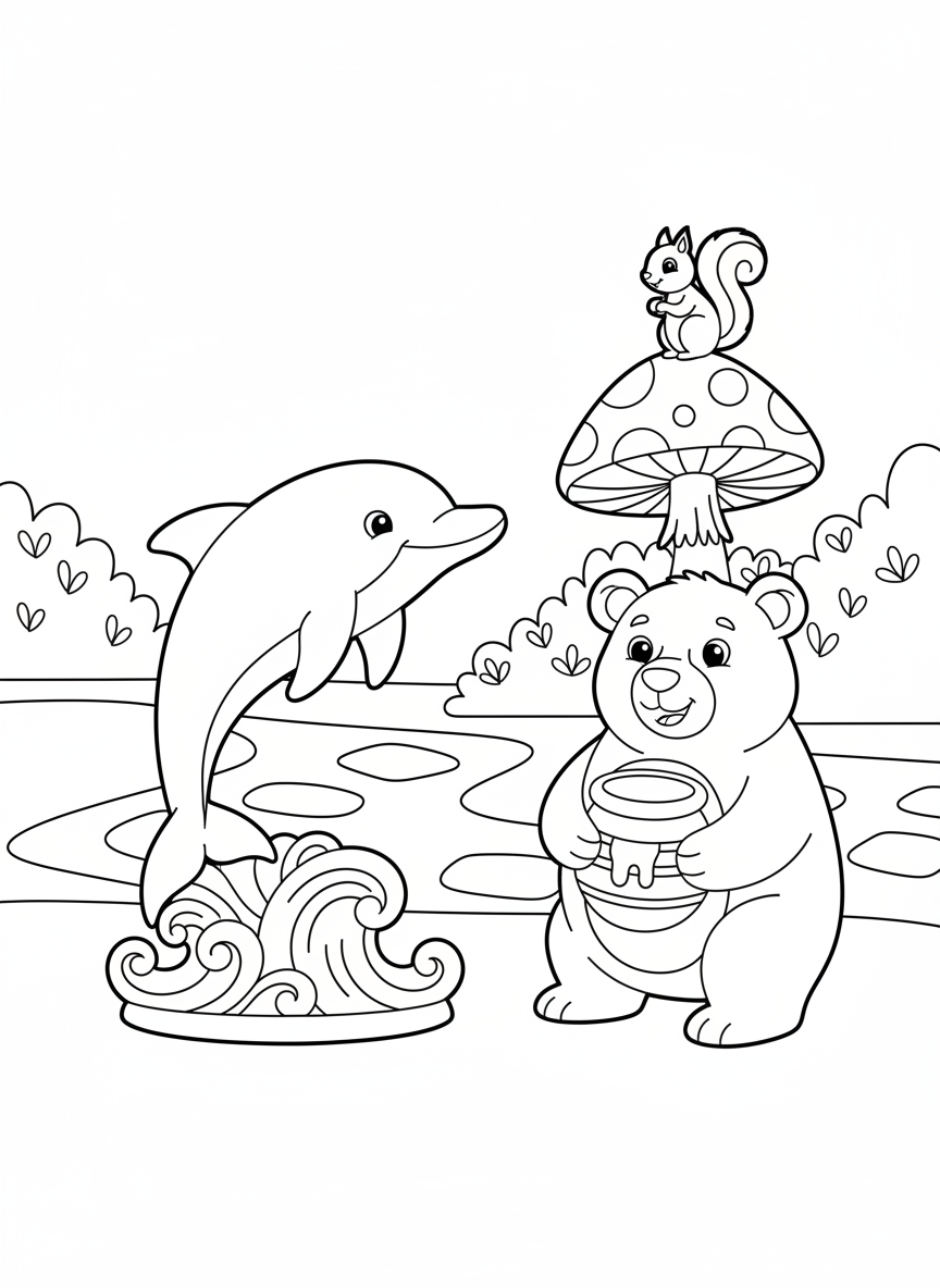 Playful Animal Sculpture Garden Coloring Page for Kids