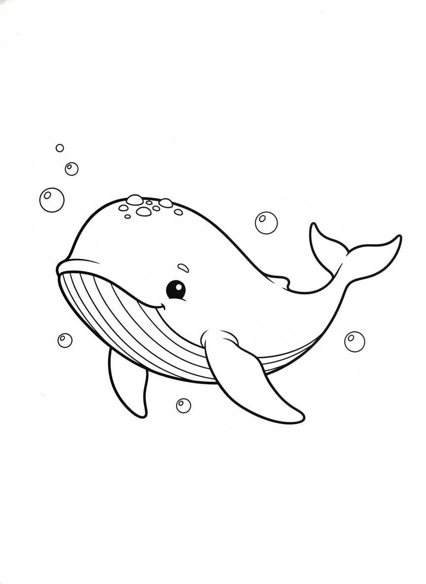Playful Baby Humpback Whale Coloring Page for Kids 5-8