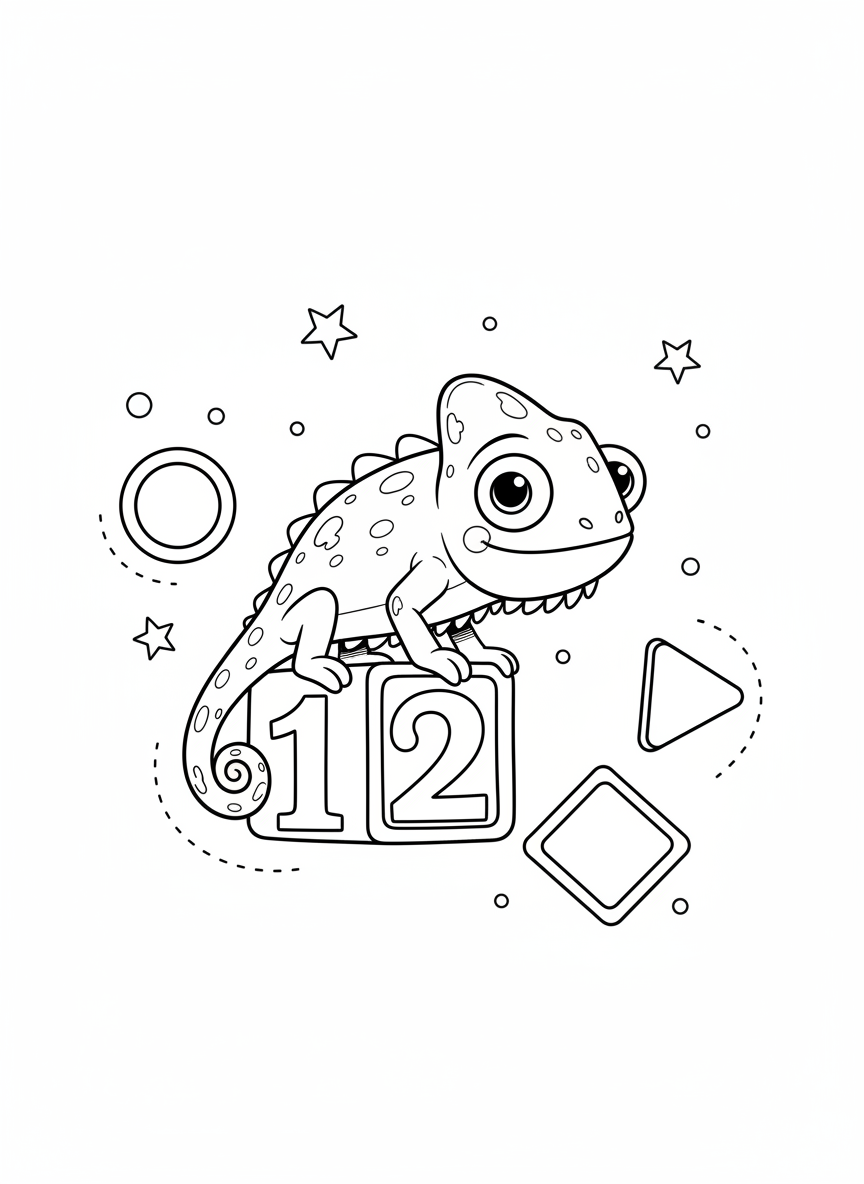 Playful Chameleon Number Blocks Coloring Page