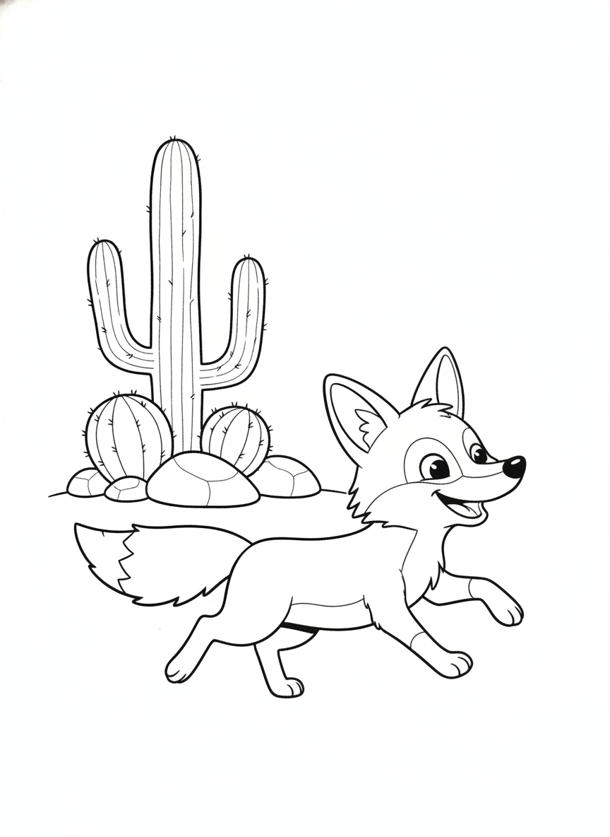Playful Coyote Desert Adventure Coloring Page for Kids