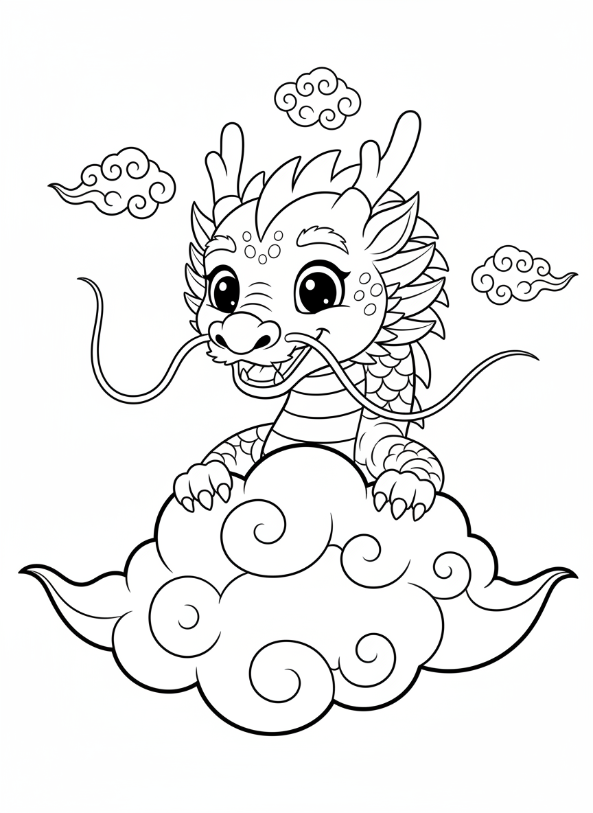 Playful Eastern Dragon Coloring Page for Kids