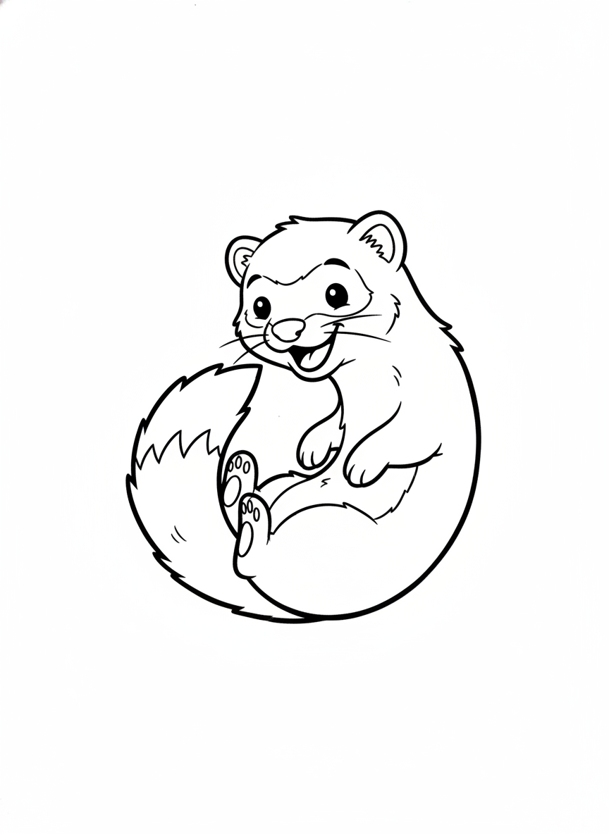Playful Ferret Chasing Tail | Fun Kids' Coloring Page