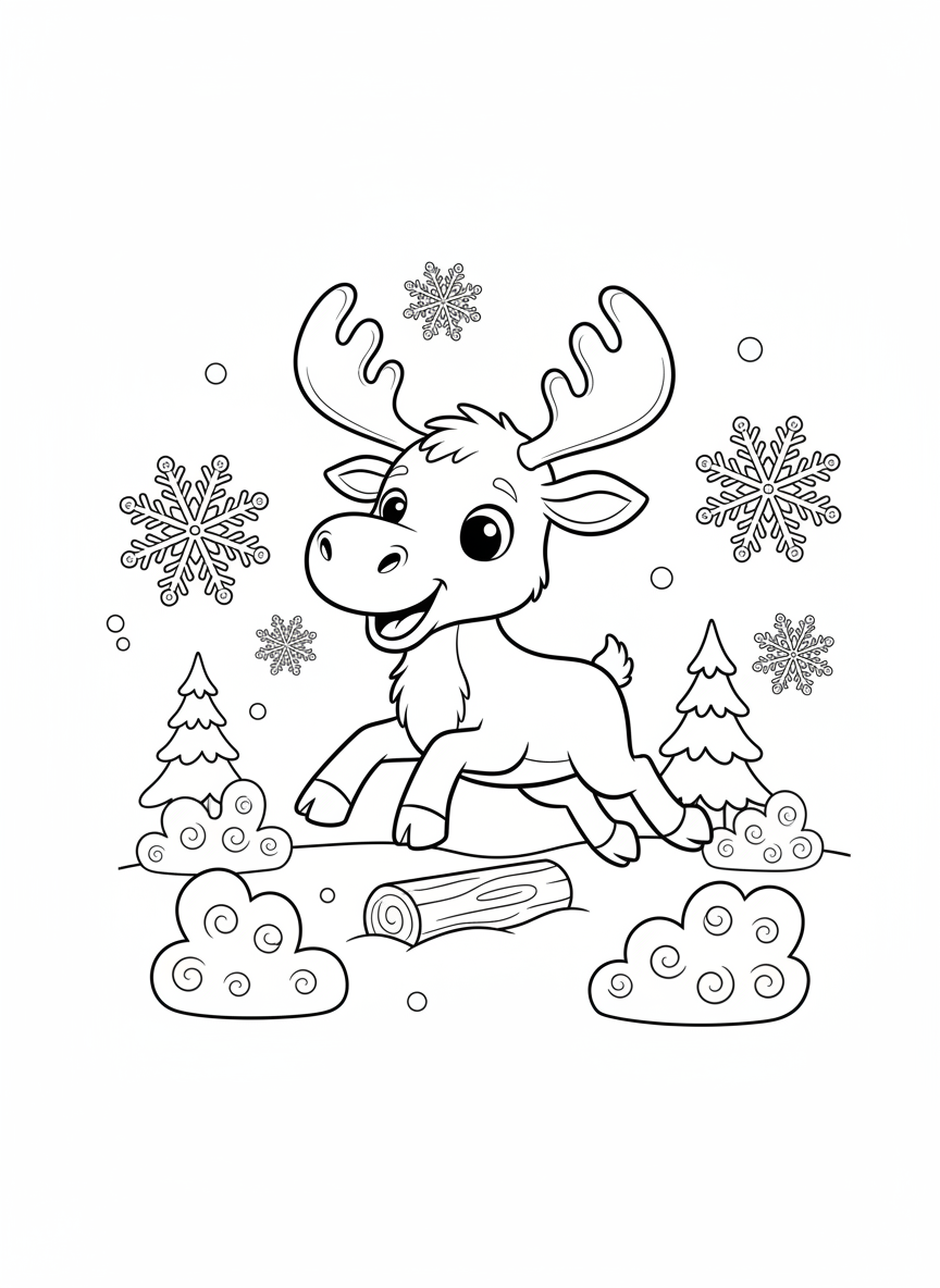 Playful Moose Winter Fun Coloring Page