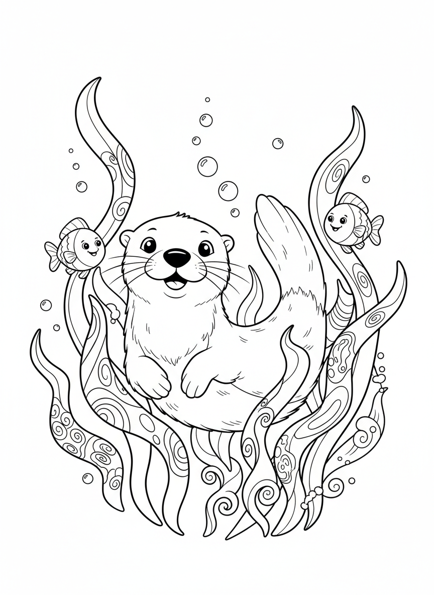 海帶森林裡快樂水獺塗色頁