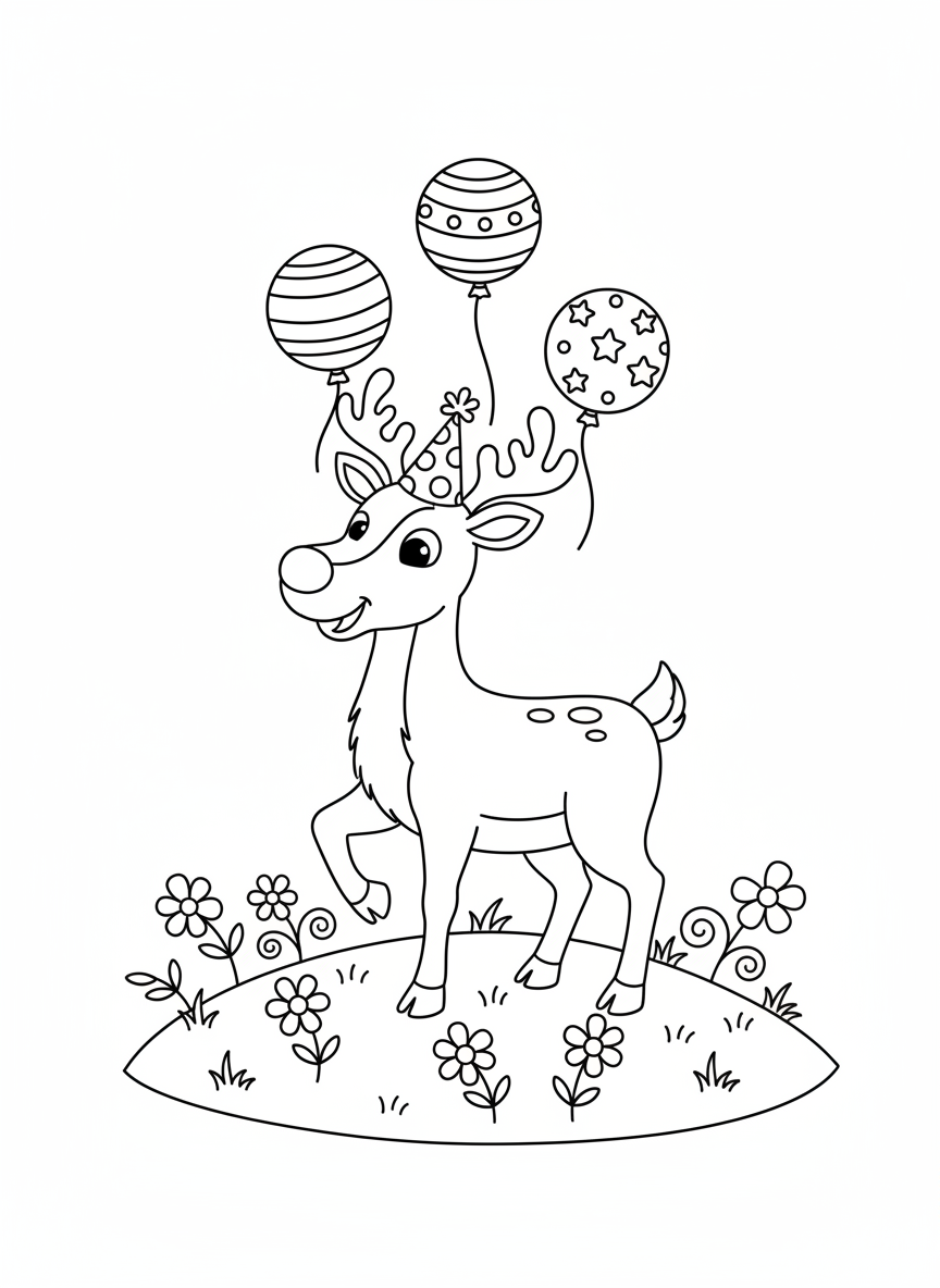 Playful Reindeer Juggling Balloons Coloring Page